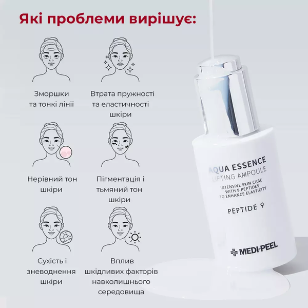 Омолоджувальна сироватка для обличчя з пептидами Medi Peel Peptide 9 Aqua Essence Lifting Ampoule 50 мл 5206 фото