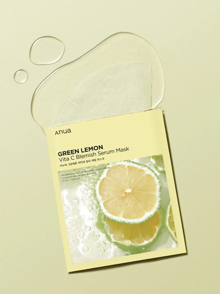 Осветляющая тканевая маска для лица с цитрусовыми экстрактами ANUA Green Lemon Vita C Blemish Serum Mask 4822 фото