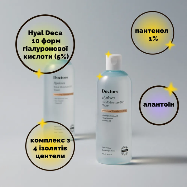 Увлажняющий тонер с 10 формами гиалуроновой кислоты и центеллой Doctors Hyalcica Total Moisture 10 D Toner, 500 мл 4710 фото