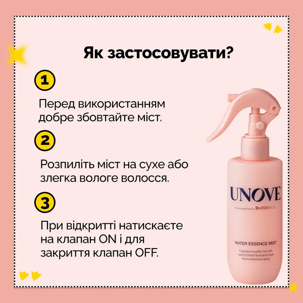 Незмивний міст-есенція для пошкодженого волосся Unove Water Essence Mist, 200 мл 5005 фото