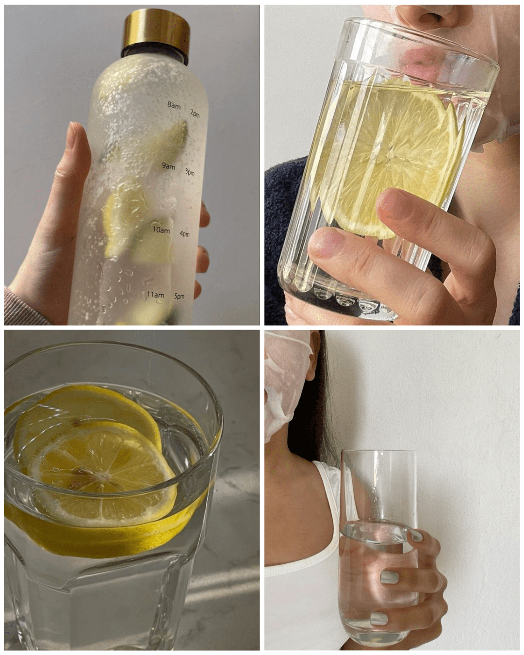 вода, вода з лимоном, естетична пляшка з водою, детоксикація організму, колаж